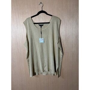 Ming‎ Wang $160 Womens 3X Gold Metallic Sleeveless Knit Tank Top Blouse